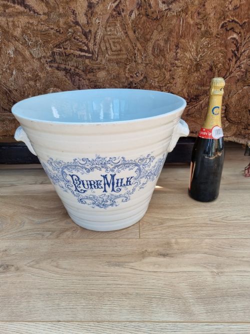 Rare Large 19thc "Dairy Outfit" Blue and White Pottery Milk Pail