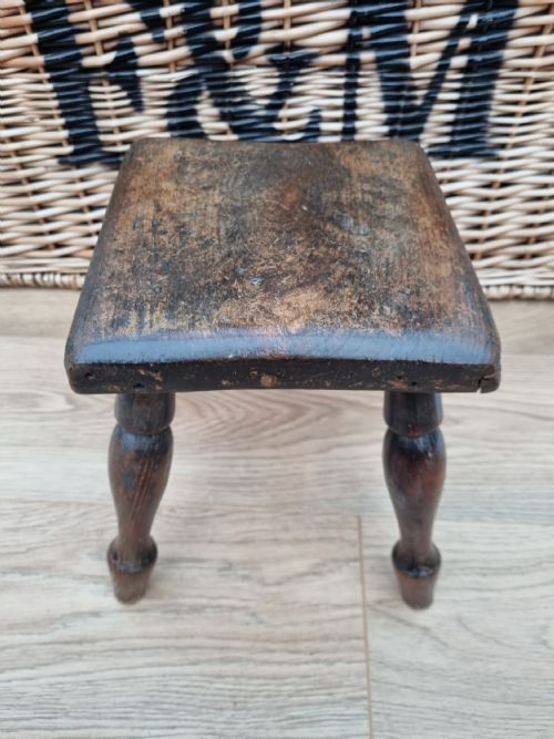 A Country 19thc Turned Leg Small Milking Stool