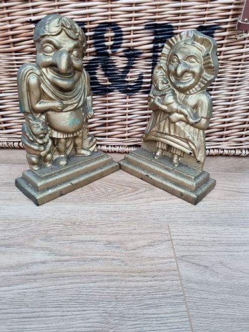 A Super Large 19thc Pair of Punch and Judy Cast Iron Door Stops