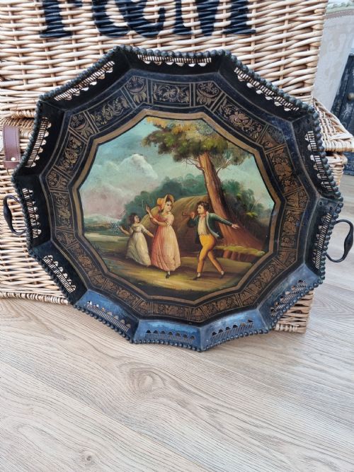 Unusual Large Regency Toleware 2 Handled Tray .