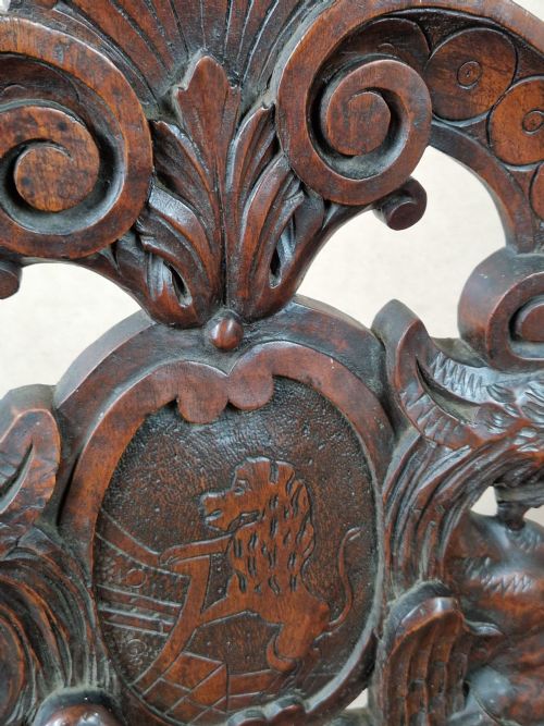 fig 1. 18THC ITALIAN CARVED PAIR OF OUTSTANDING WALNUT HALL CHAIRS