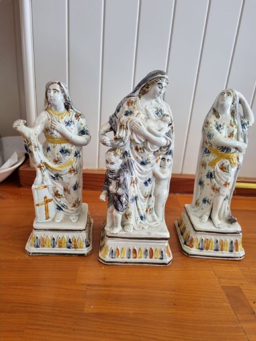 Rare Set of  3 18thc/e19th Pottery Figures of Faith Hope and Charity