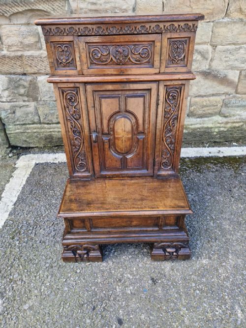 17thc Walnut Italian Prayer Stand with Cupboard Door.