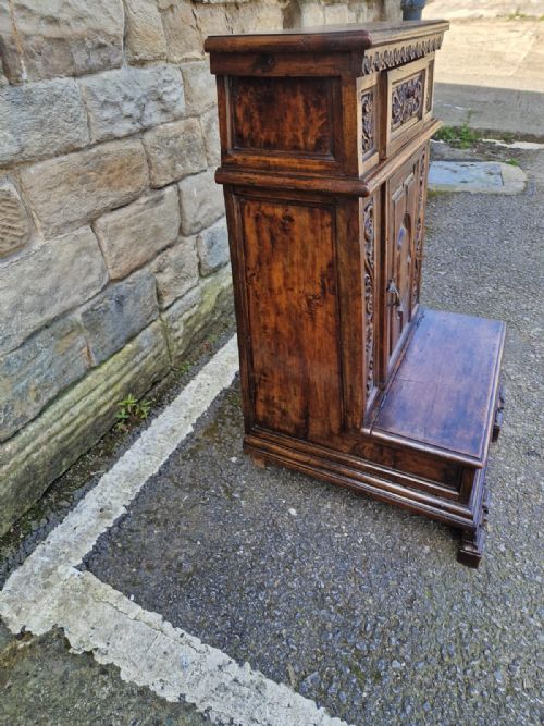 fig 1. 17THC WALNUT ITALIAN PRAYER STAND WITH CUPBOARD DOOR.