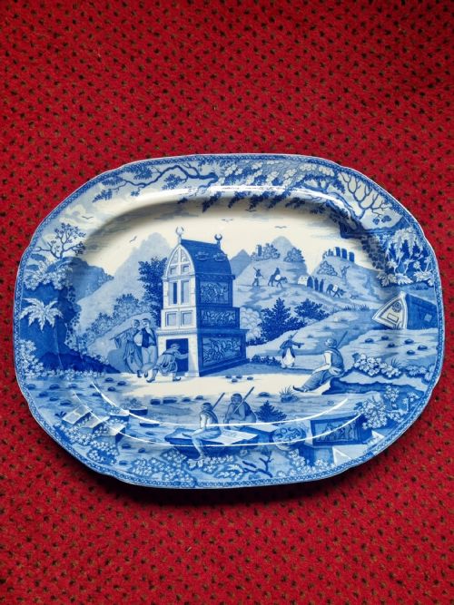 Large Perfect Spode Blue and White Caramanian Platter