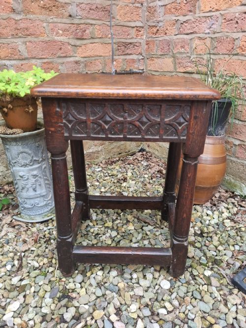 Mid 17thc Gothic Carved Tall Oak Joint Stool