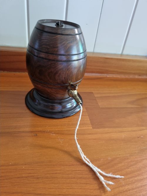 Rare L18th/e19thc Lignum Vitae String Holder in Barrel Form