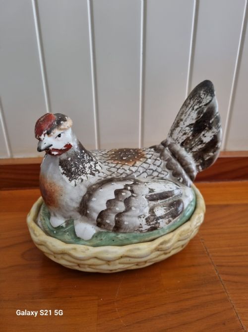 19thc Pottery "Hen on Nest" Egg Holder