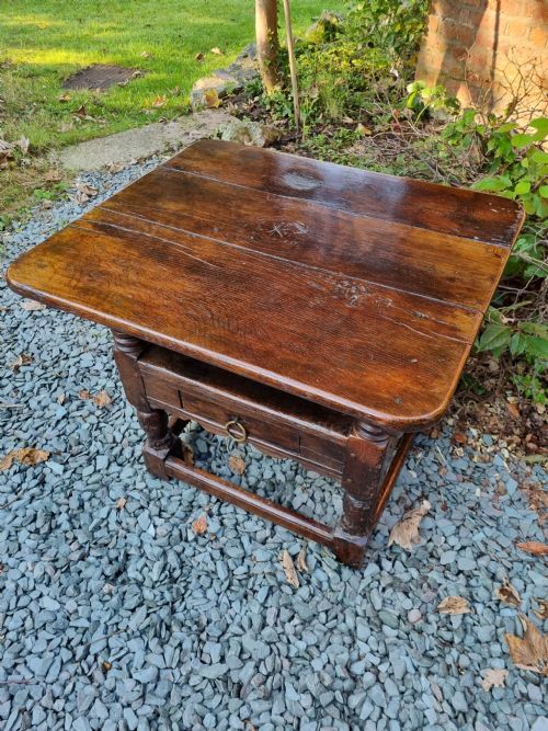 fig 1. LATE 17THC SMALL OAK TABLE CHAIR (MONK,S BENCH)