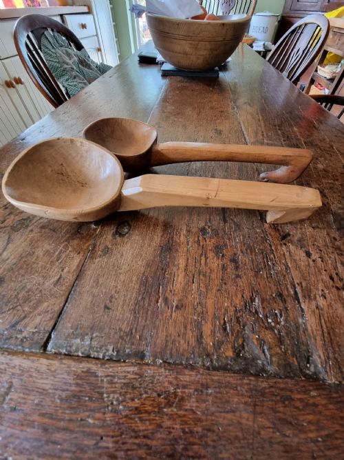 2 Large 19thc Hanging Welsh  Cawl /Dairy Spoons