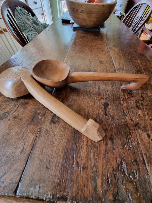 fig 1. 2 LARGE 19THC HANGING WELSH CAWL /DAIRY SPOONS