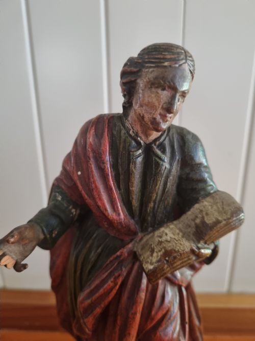 fig 1. SUPERB L17THC /E 18THC POLYCHROME FIGURE OF A DISCIPLE .