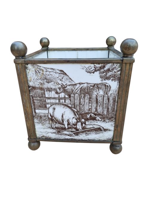 A Minton Tile Farmyard Animals Brass Bound Jardiniere