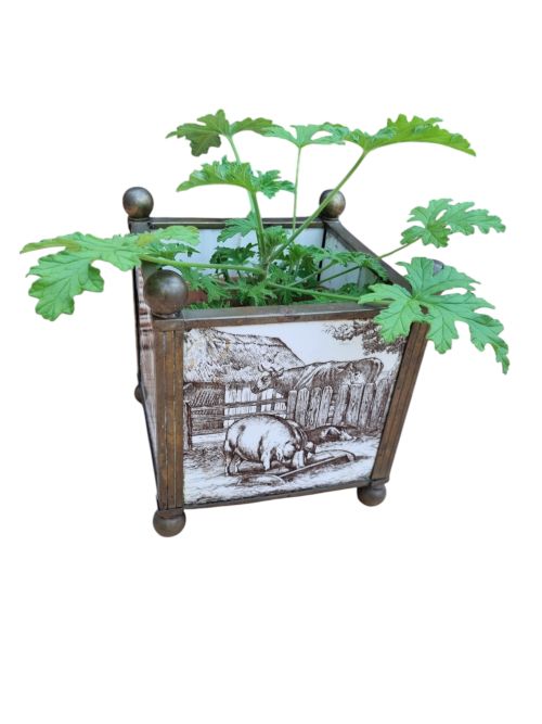 fig 1. A MINTON TILE FARMYARD ANIMALS BRASS BOUND JARDINIERE