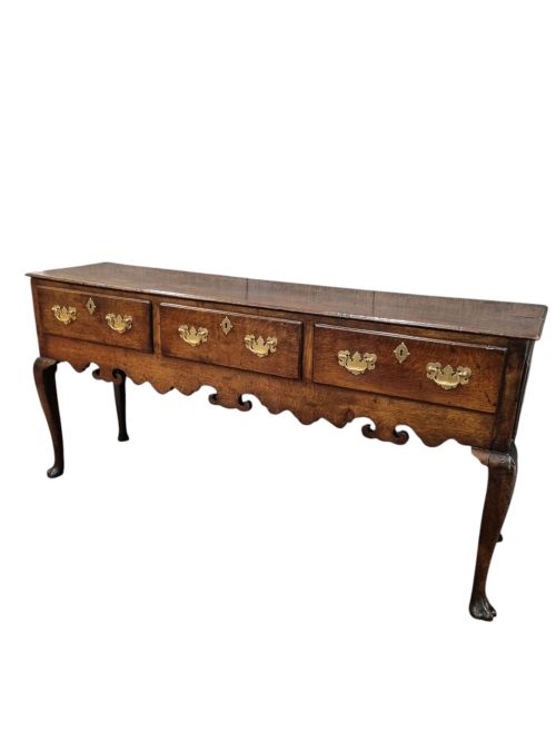 18THC OAK SHROPSHIRE DRESSER BASE ON ORIGINAL HOOF FEET