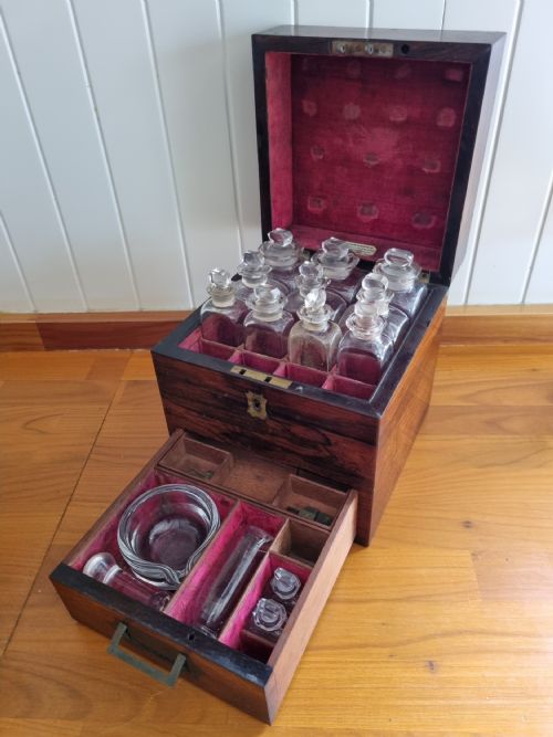 E.19th Century Rosewood Named Fitted Apothecary Box.