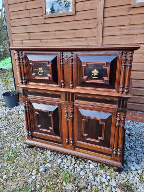 fig 1. A GOOD 17THC OAK  EBONY AND VARIOUS WOODS 2 PART CHEST
