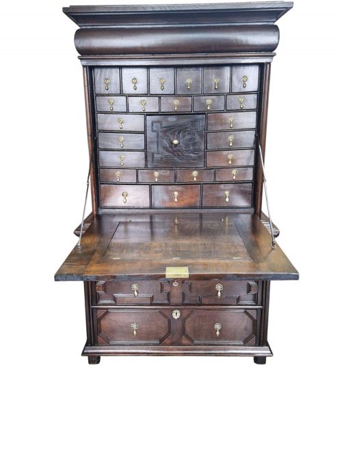 Scarce 17thc Small Oak Escritoire / Many Secret Drawers C1700