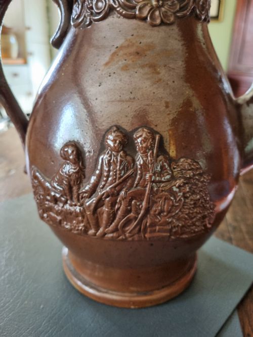 fig 1. LARGE PERFECT L18THC STONEWARE COFFEE JUG.