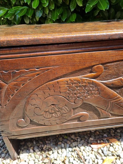 RARE L17THC ORIGINAL CARVED OAK WEST COUNTRY COFFER - ADDITIONAL PHOTO 1