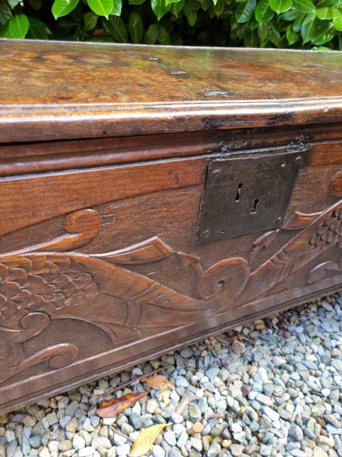RARE L17THC ORIGINAL CARVED OAK WEST COUNTRY COFFER - ADDITIONAL PHOTO 2