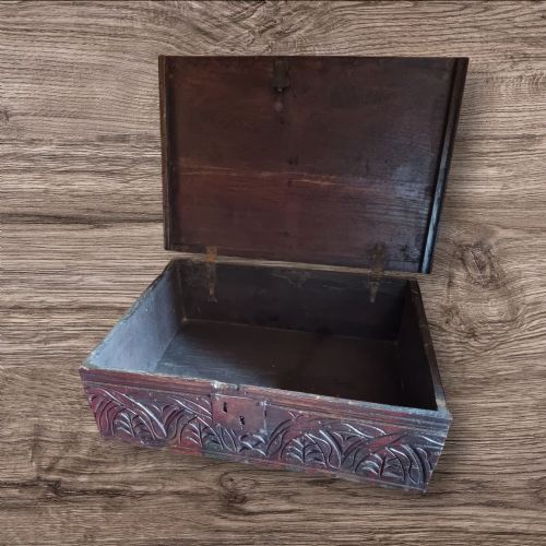 fig 1. GOOD 17THC OAK CARVED BIBLE BOX