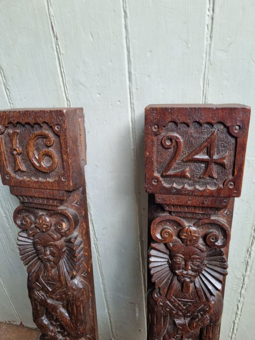 fig 1. LARGE PAIR OF DATED OAK CARYATIDS 1624