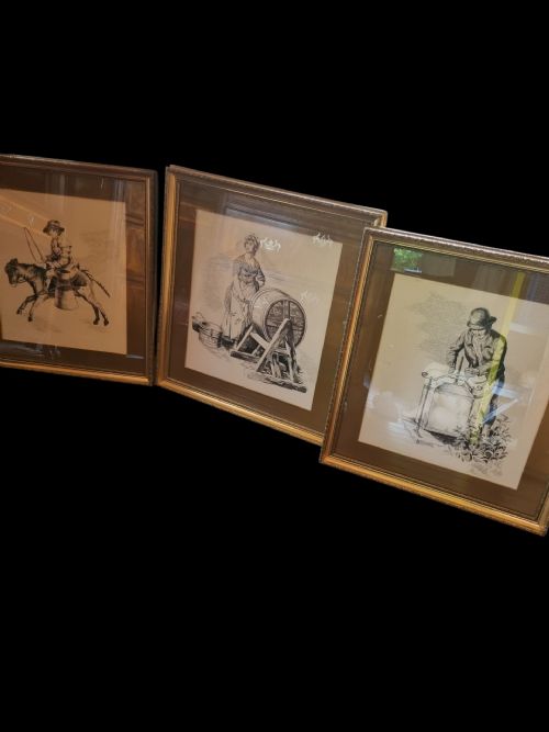 3 Large 19thc Prints of Rural Farming Life (Milk)