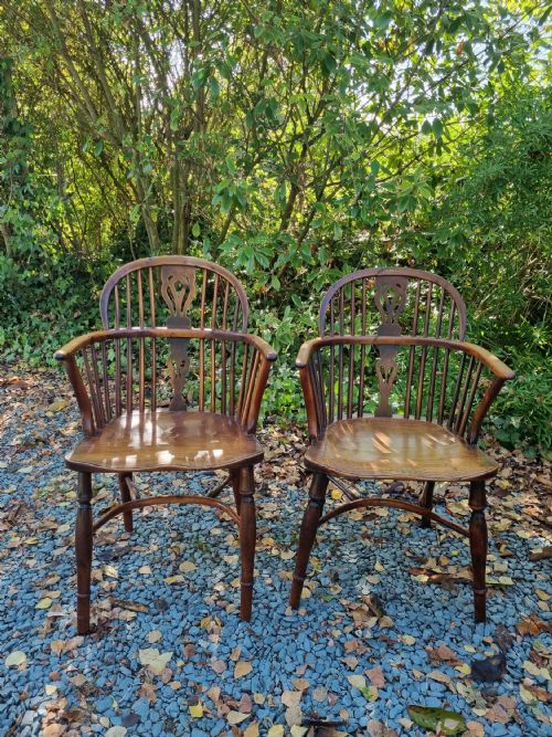 Antique E19thc Yew Wood Windsor Armchair