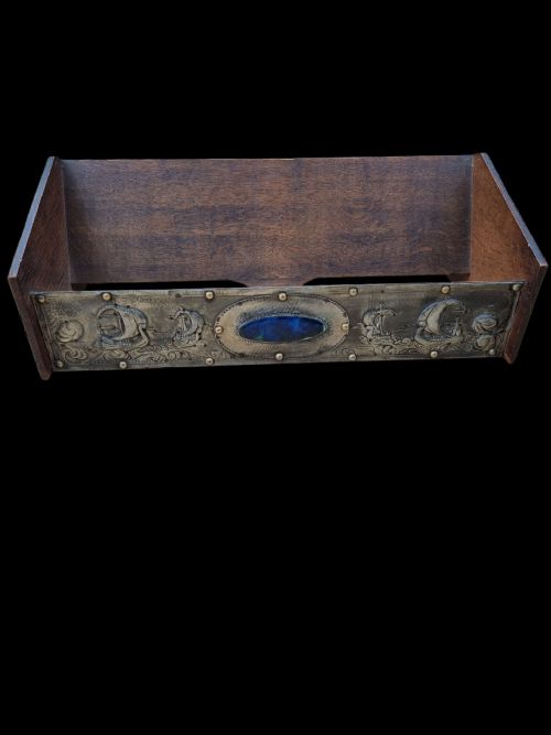 Superb Arts and Crafts Oak.and Brass Booktrough