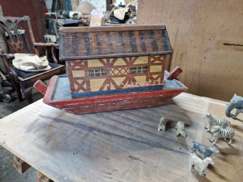 fig 1. RARE L19THC PAINTED WOODEN NOAH,S ARK COMPLETE 11PRS OF ANIMALS