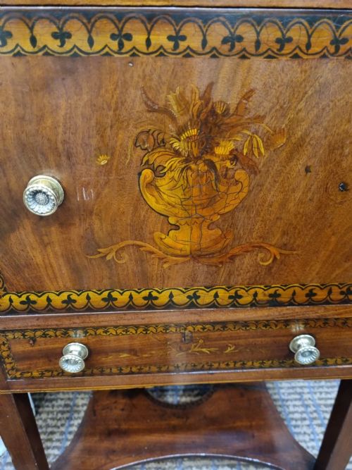 UNUSUAL GEORGIAN INLAID NIGHT STAND BEDSIDE CUPBOARD - ADDITIONAL PHOTO 5