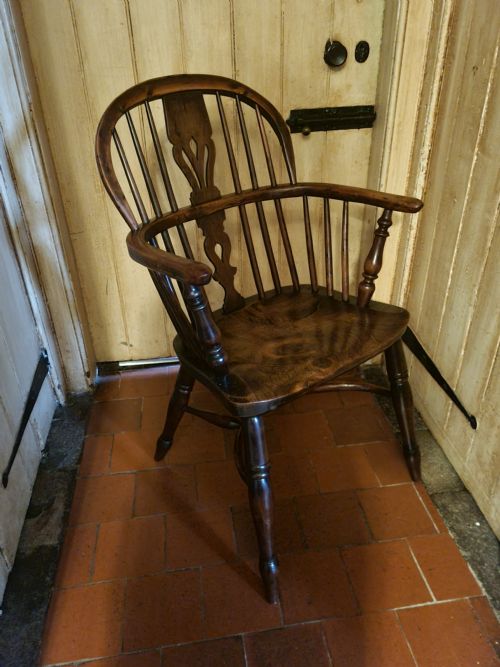 ANTIQUE 19THC YEW WOOD WINDSOR ARMCHAIR - ADDITIONAL PHOTO 5