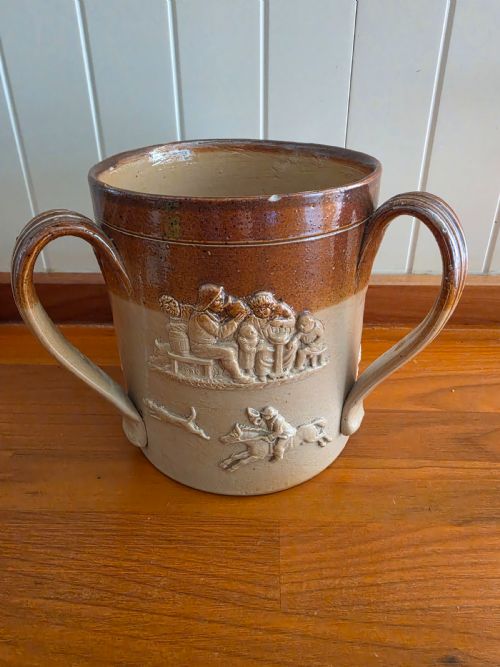 AN EARLY 19THC STONEWARE 3 HANDLED TYG PERFECT CONDITION  