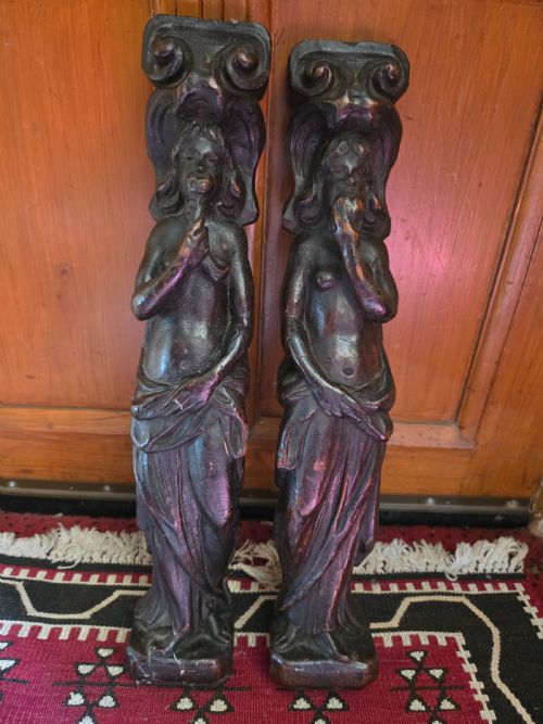 Large 55cms H Pair of Oak Caryatids Adam and Eve