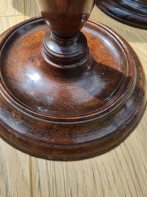fig 2. PAIR OF RARE GEORGIAN YEW WOOD ADJUSTABLE CANDLESTICKS