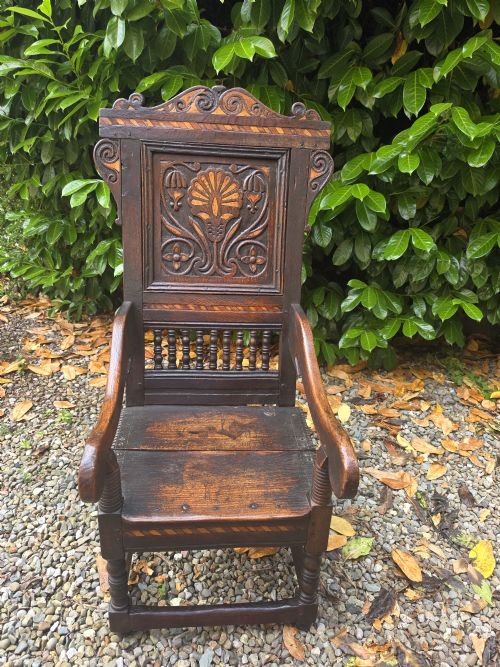 RARE E17THC INLAID SCOTTISH OAK MASTERS ARMCHAIR - ADDITIONAL PHOTO 1