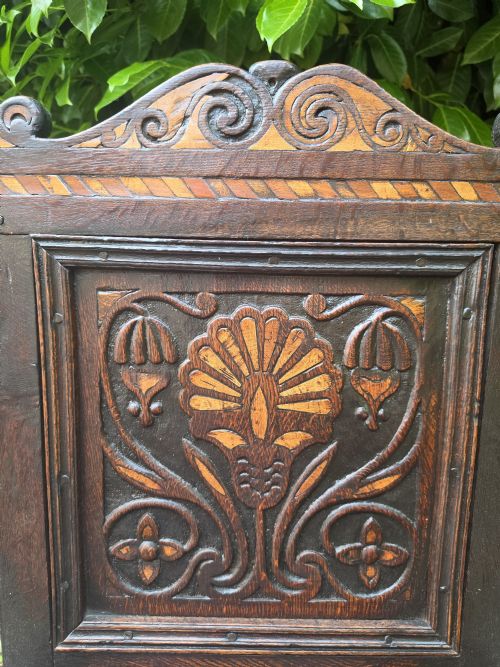 RARE E17THC INLAID SCOTTISH OAK MASTERS ARMCHAIR - ADDITIONAL PHOTO 3