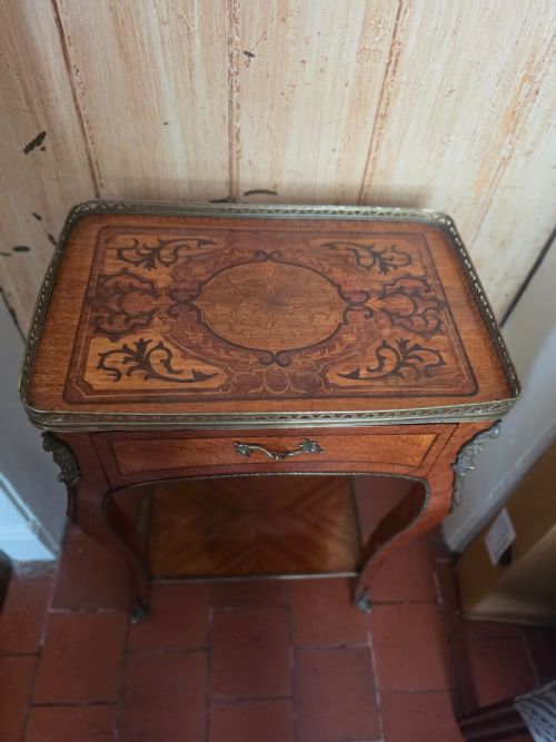 19th C Profusely Inlaid Side Table with Drawer