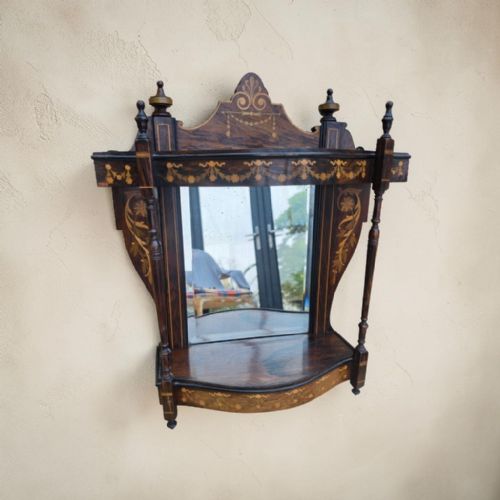 Superb Small Inlaid Hall/ Bedroom Mirror with Shelves