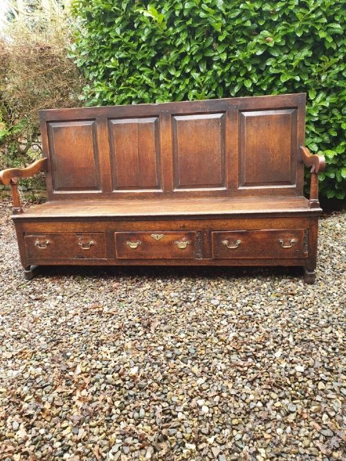 18thc Large Country House Oak Box Settle