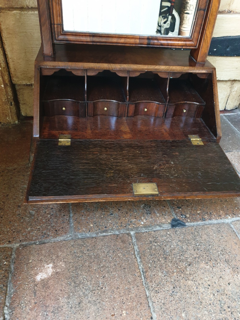ANTIQUE WALNUT DRESSING  MIRROR WITH A BUREAU BASE  View III
