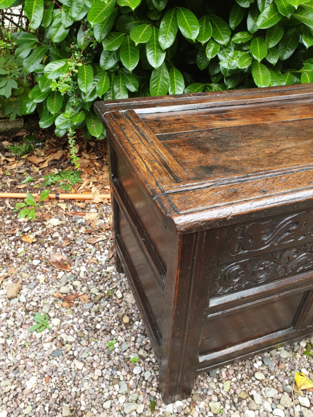A 17TH CENTURY OAK CARVED COFFER/BOX ORIGINAL CARVING FROM THE NORTH View II