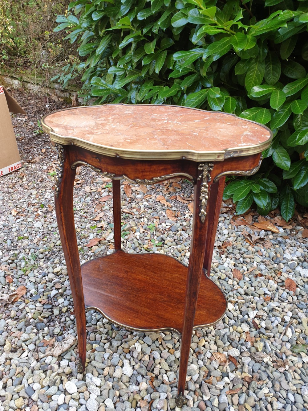 A 19thc FRENCH MAHOGANY SMALL,MARBLE AND ORMULU MOUNTED OCCASIONAL TABLE . View V