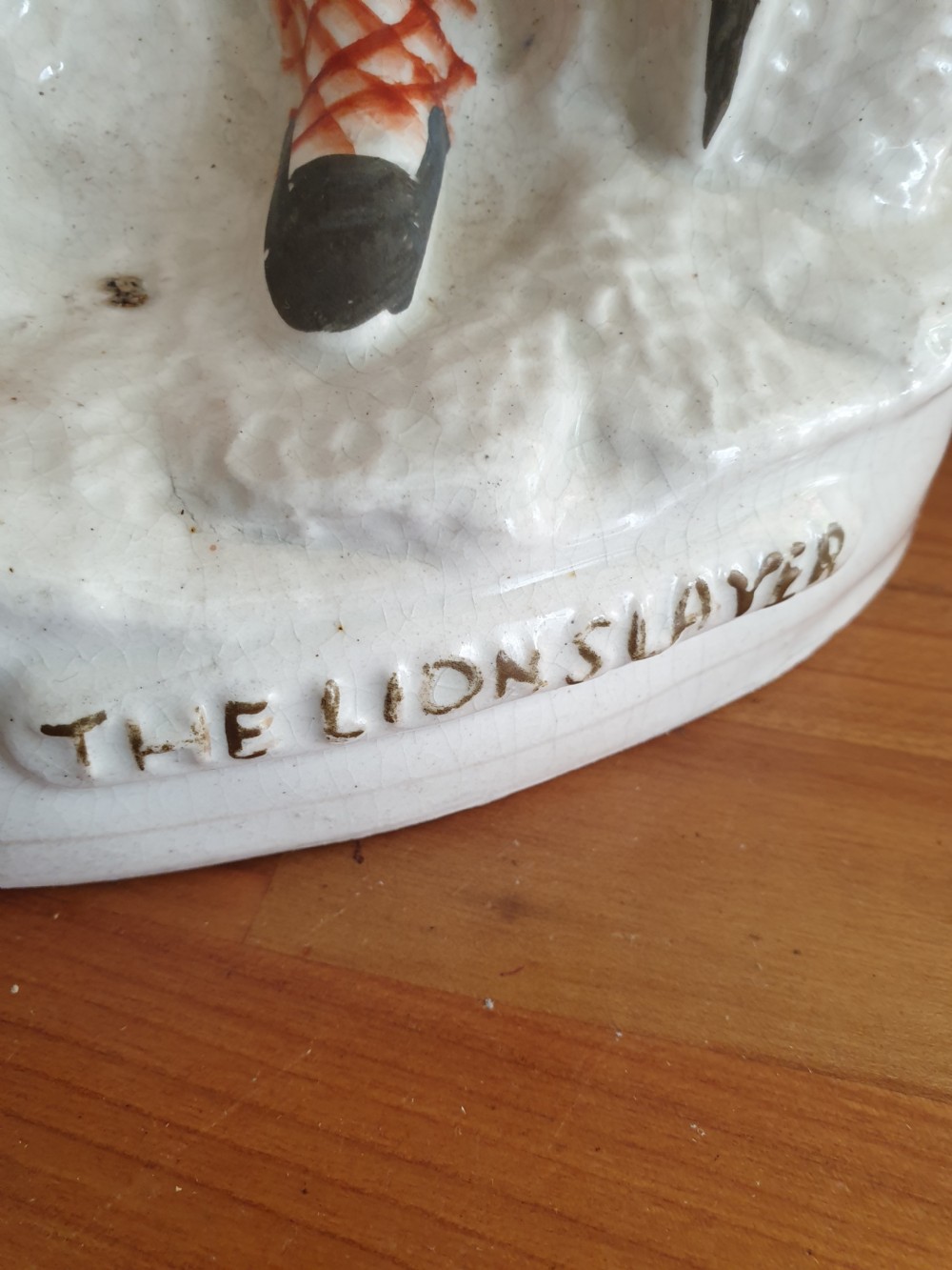 MASSIVE MID 19THC STAFFORDSHIRE FIGURE OF THE LION SLAYER View II