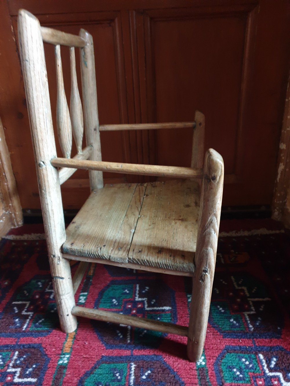 ANTIQUE CHILD,S PRIMITIVE ELM ARMCHAIR  View III