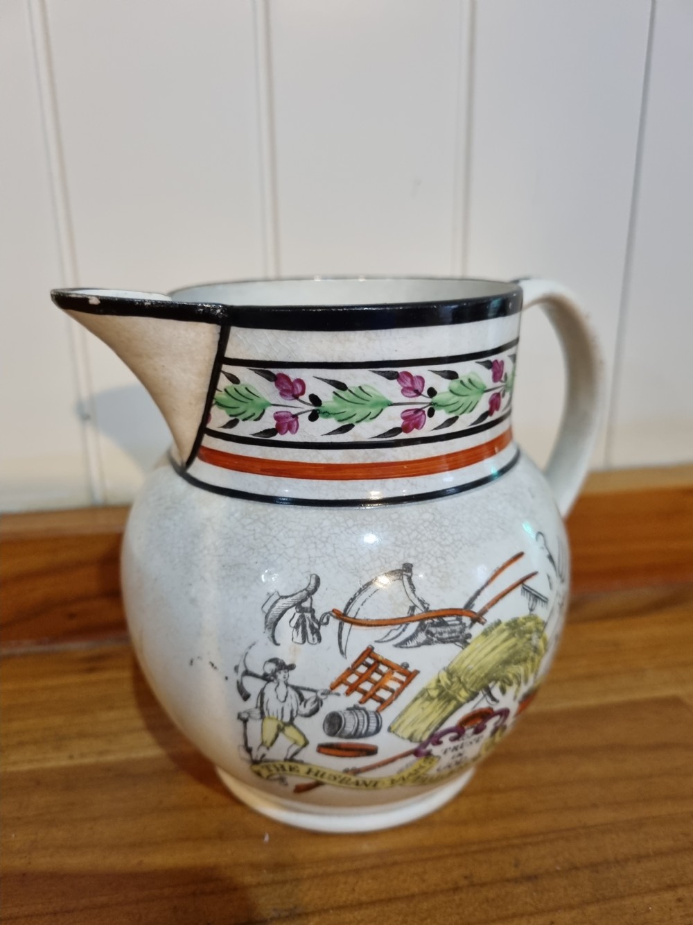 GOOD LATE18THC/E19THC PEARLWARE FARMER,S JUG  YORKSHIRE. View VII