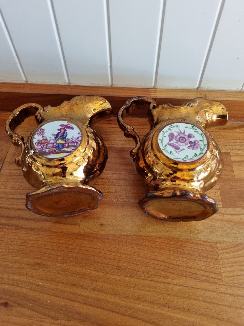 2 WELSH ANTIQUE COPPER LUSTRE CLOCK JUGS PERFECT View V
