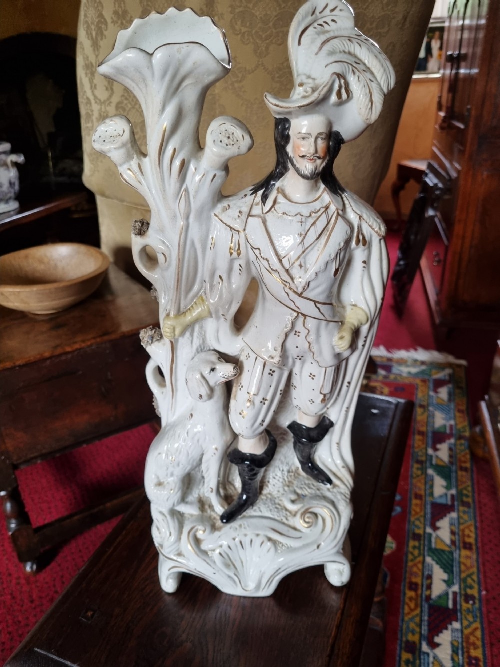 A MASSIVE 19THC STAFFORDSHIRE FIGURE(SPILL VASE) OF WILLIAM TELL 