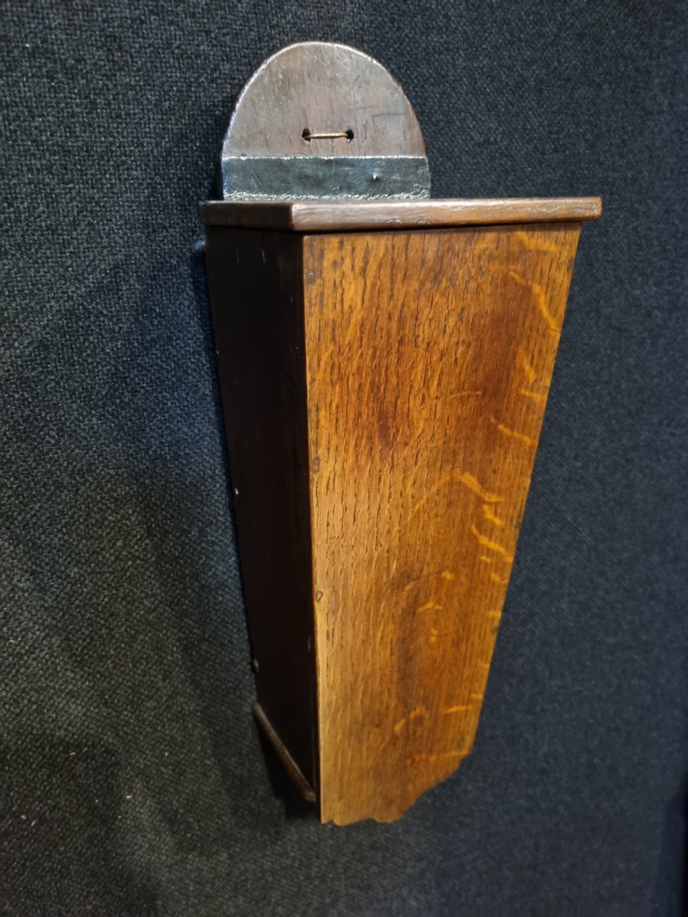 CHARMING 18THC OAK CANDLE BOX WALL HANGING View II